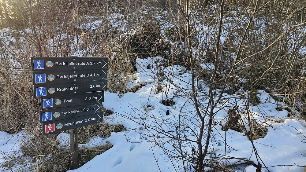 Skiltet ved turstart var nesten borte i krattet