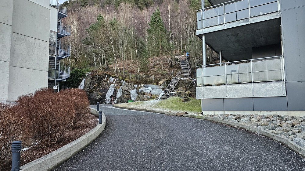 Jeg så en kar med hund som gikk opp denne trappa, så da hev jeg meg etter