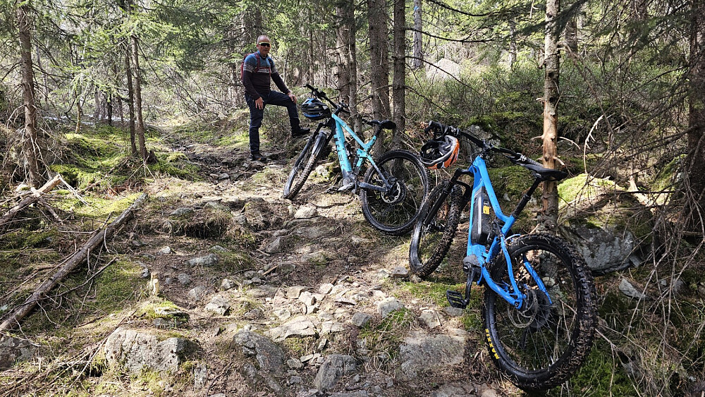 Her ble stien for dårlig til sykling og resten av turen opp, gikk til fots