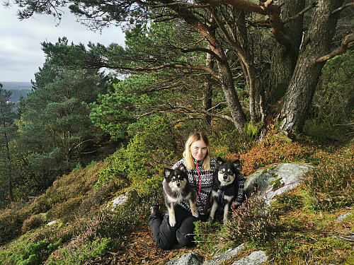 Tre fine jenter på det eneste utsiktspunktet på turen.