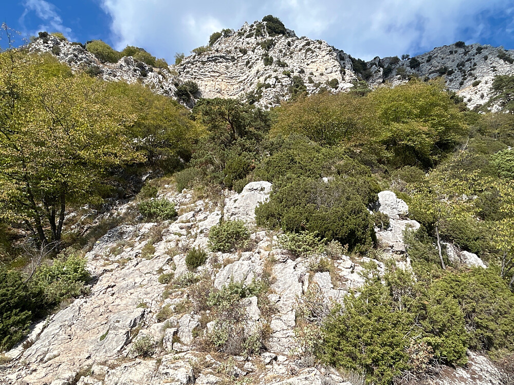 Stien gikk litt under det bratteste fjellet.