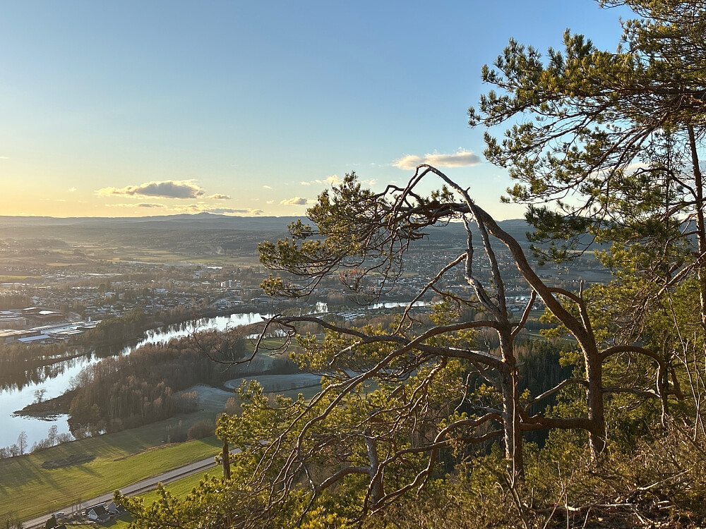 Utsikt ned mot Drammenselva og helt til Jonsknuten fra Hagaås.