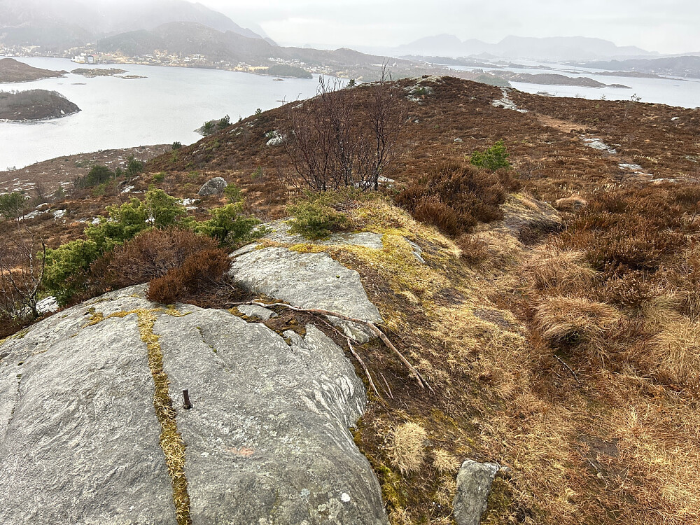 Trigpunktet på Røyrafjellet og utsikt vestover.