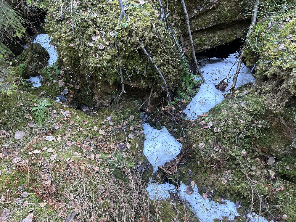 Litt snø nede i denne kløfta mellom Røysjø og Trestikle.
