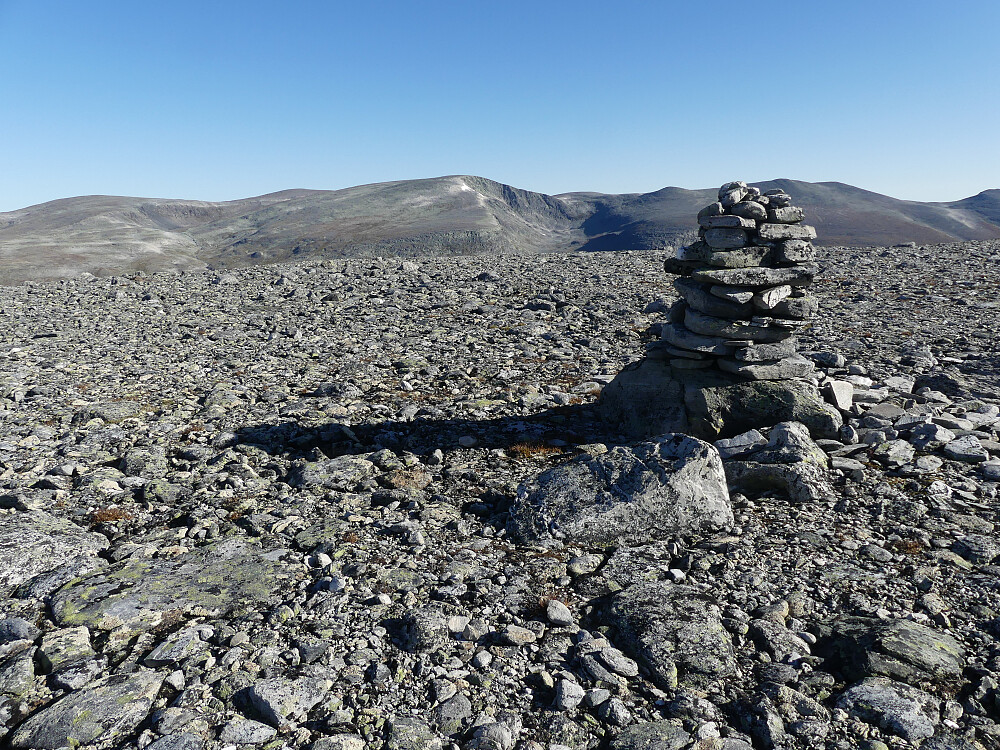 På toppen av Brunkollen med det 1901 meter høye Storbufjellet i bakgrunnen.