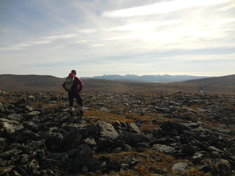 På toppen av Nordøst for Falketind med Rondane i det fjerne. 