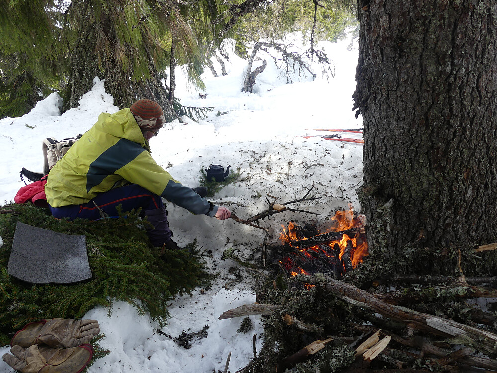 I ly for vinden og i le av ei stor gran blir det bål og kaffekos!