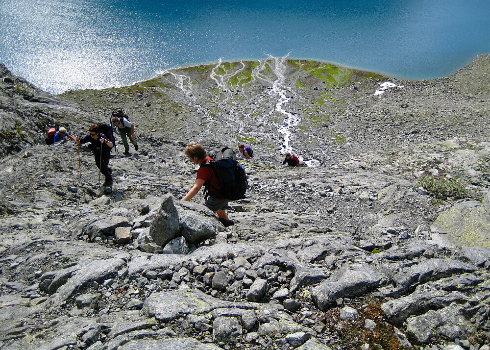 Bratt opp skråningen fra Andrevatnet som vi ser ned mot