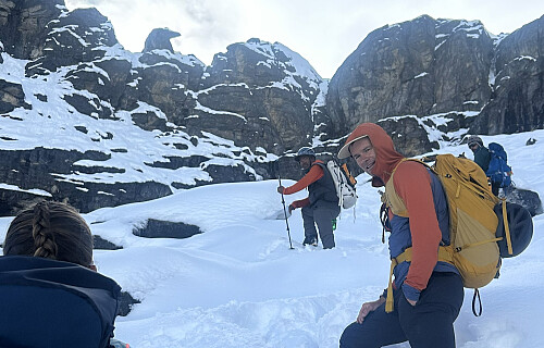 Guidene Pasang og (et sjeldent bilda av) meg under en av akklimatiseringsturene opp mot Lobuche|