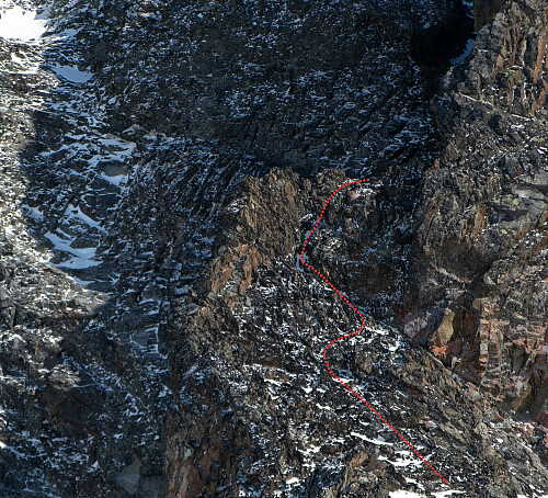 Rutevalget gjennom klyvepartiet opp mot renna