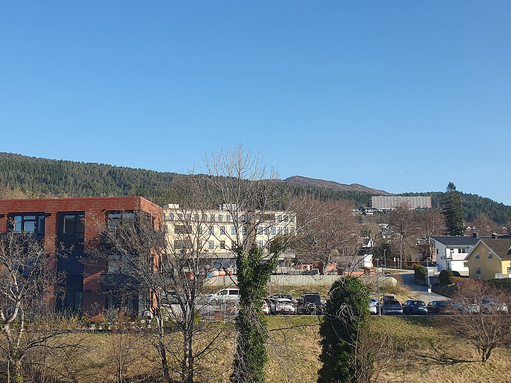 Utsikt fra mitt favoritt-kontor i femte etasje på Fylkeshuset - mot bl a St. Carolus og Tusenårsvarden.
