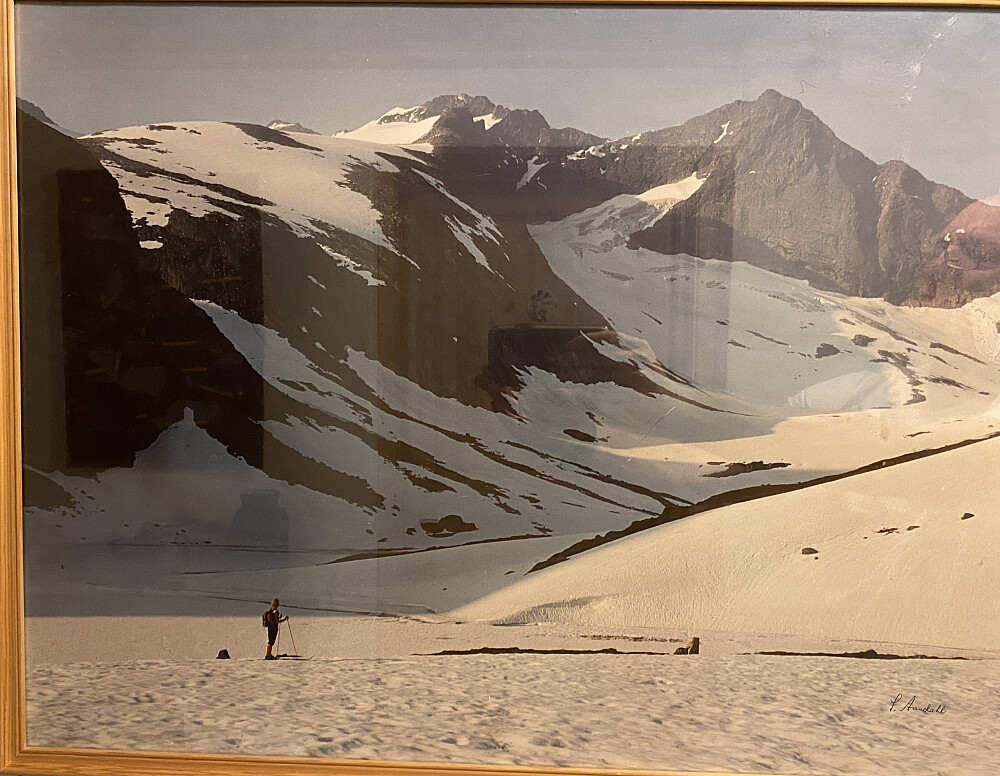 Sommeren 1976. Avfoto av bilde med glass og ramme som henger i kjelleren.