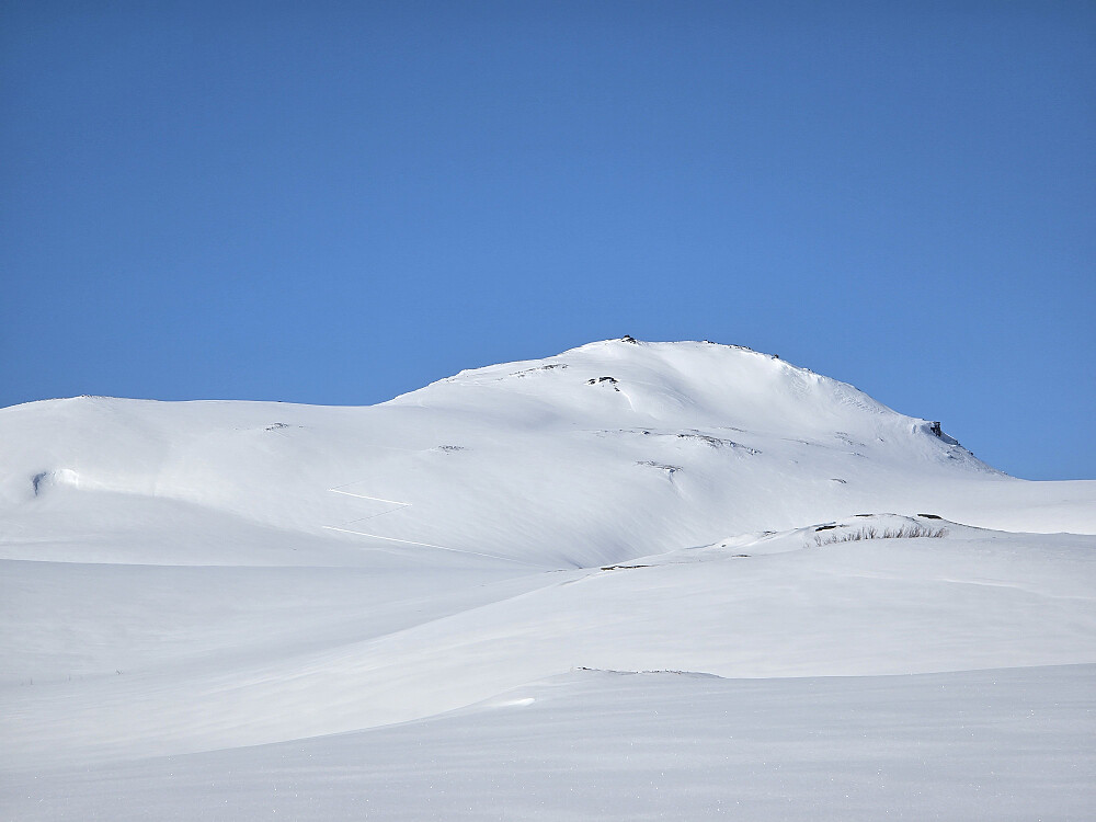 Sagvasstinden med sporene våre fra dagen i forveien