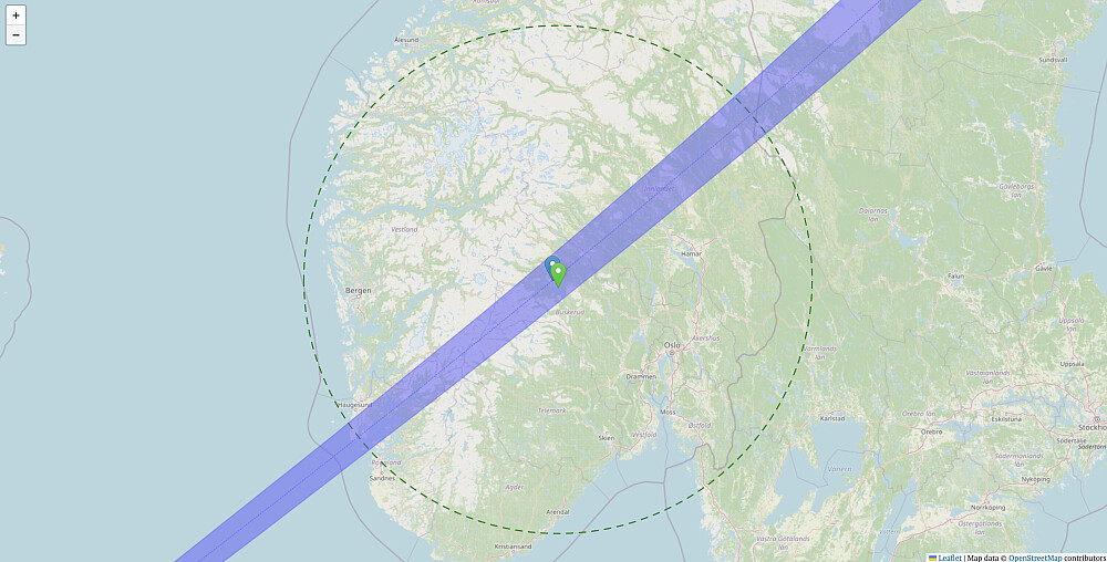 Området hvor det var synlig fra. Brukte peakfinder for å finne ut om månen var synlig fra tenkt sted eller ikke 