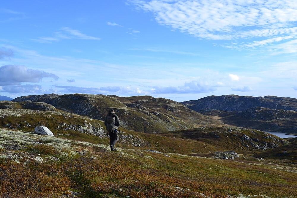 Fra nedstigningen fra Dalastaulnuten. Dagens to neste mål, Brurenuten og Grostøylnuten lengst bak til høyre.