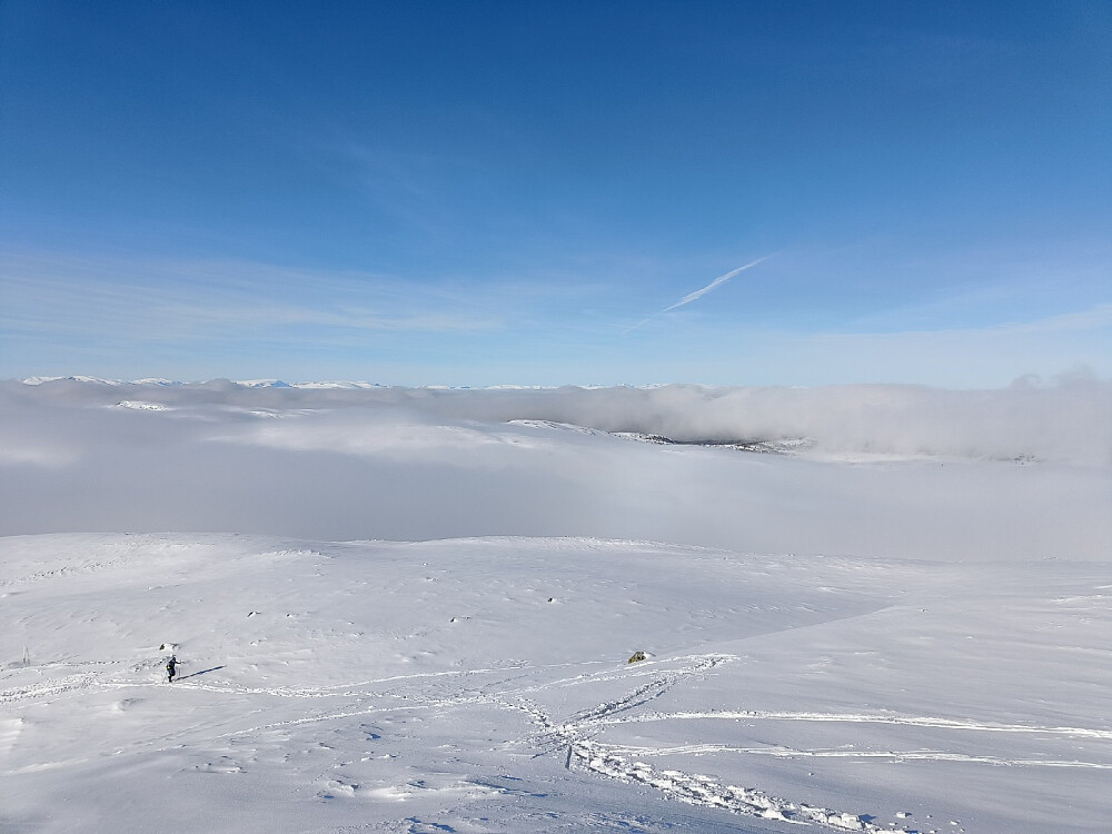 Så ikke så verst ut i Jotunheimen, men ellers lå skyene/tåka tungt over lavlandet i dag.