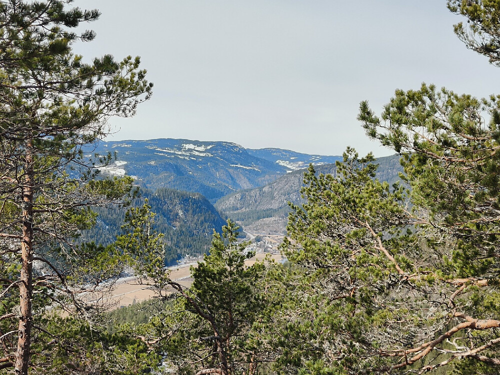 Begrenset utsikt ned til E16 i bunn av dalen.