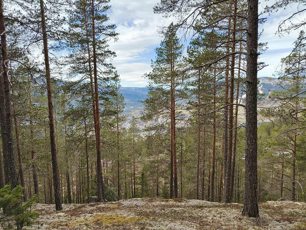 Begrenset utsikt fra toppen ned mot Gol sentrum