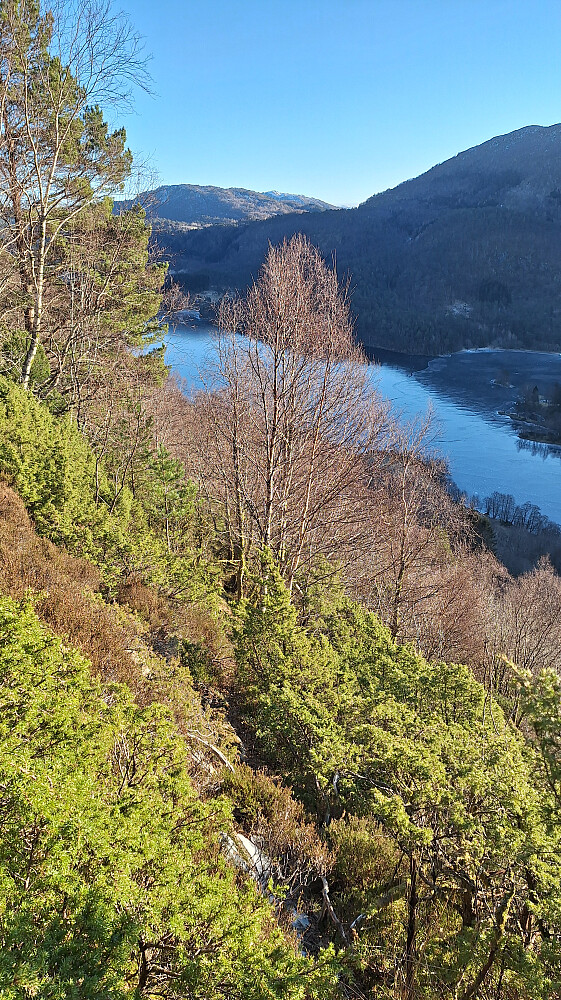 Trang passasje av stien med isete sva attpå.