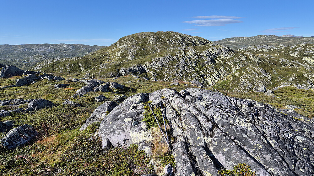 På toppen av turens første topp, Urdetjønnfjell Nordøst-2 (1105). I bakgrunnen midt i bildet, ses Urdetjønnfjell Nordøst (1137).