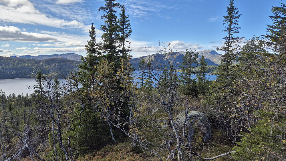 Ca 20 meter vest for toppunktet på Storlibrotet (912) fikk jeg bedre utsyn mot vest og nordvest. Vannet på bildet er Skjesvatn.