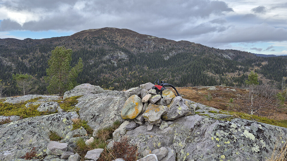 På toppen av Jønnardalsfjellet (870). I bakgrunnen ruver Rustfjellet/Brenderustfjell (1166).