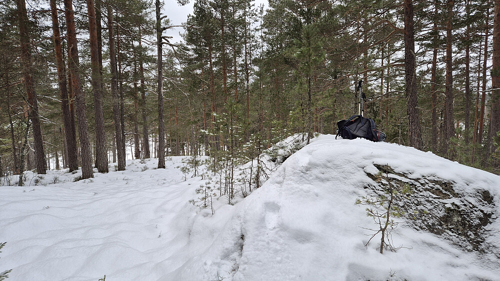 Sekken min ligger på toppen av Loaåsen (118).