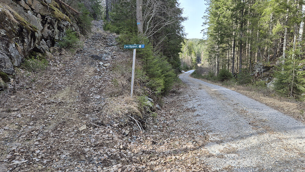 Her tok jeg av grusveien og gikk opp mot venstre, på den steinete traktorveien.