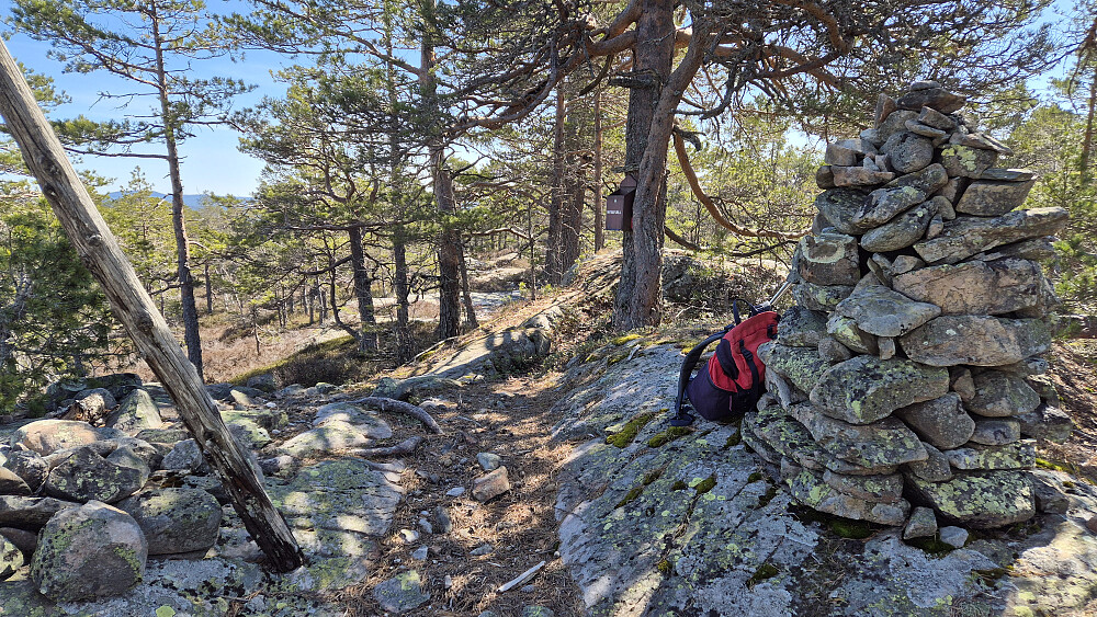 På toppen av Nysefjell (554) var det bl.a. en nokså stor varde og postkasse med bok. Fin topp med bra utsikt østover og delvis mot nord.