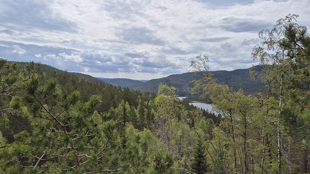 På vei ned fra Meheifjellet (382) fikk jeg utsikt sørover. Nede i dalen til høyre ses Gongevatn.