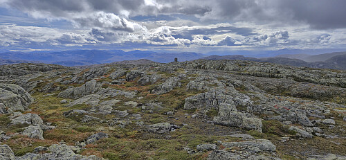 Looking down at the cairn from near the summit