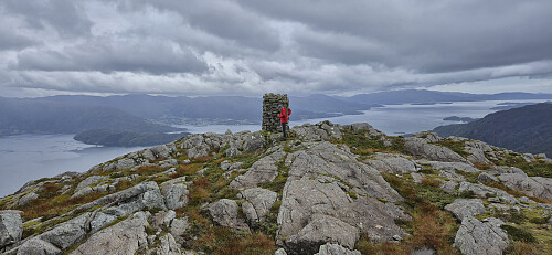 Looking back at the cairn from the highest point