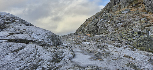The wide ledge south of the summit