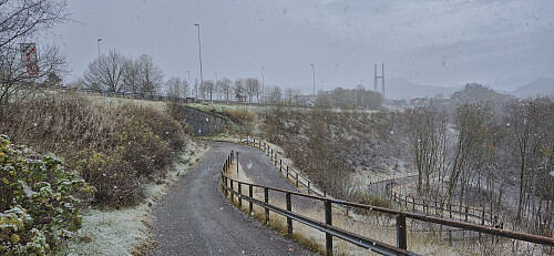 Snow shower at the start of the hike