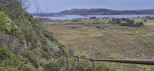 Metal railing along the steep descent