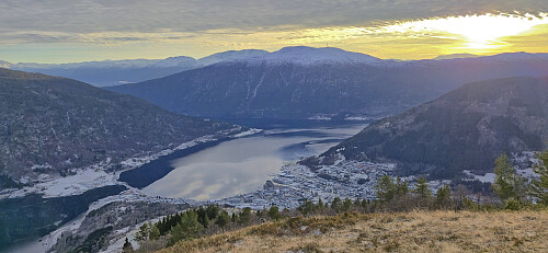 Sogndalsfjøra and Storehaugfjellet from Skjeggen utsiktspunkt