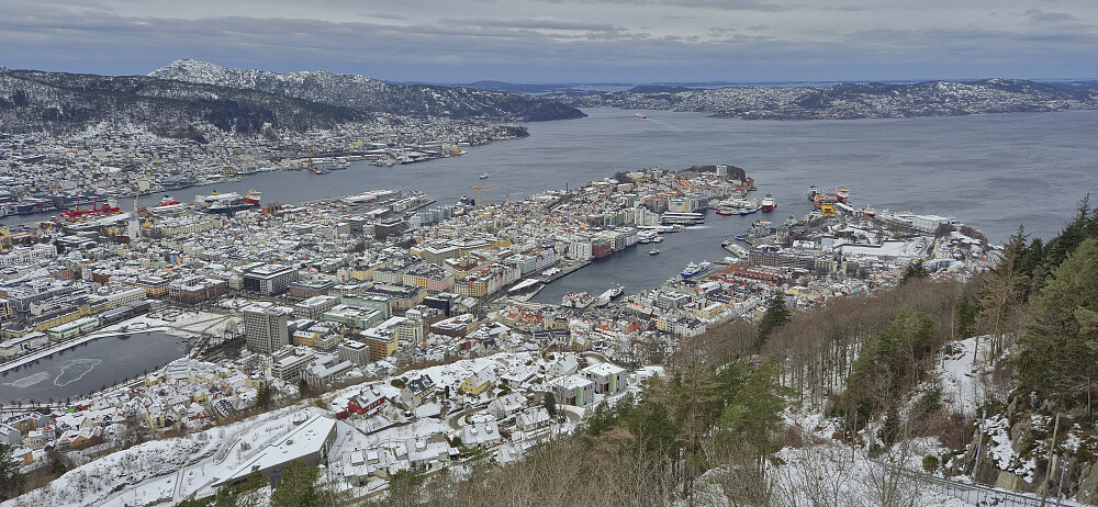 Bergen city center from the upper station of Fløibanen