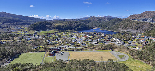 Arna Stadion from the descent from Spåkefjellet
